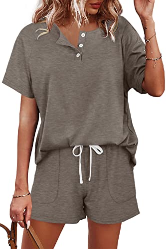 WIHOLL PJ Lounge Sets for Women Soft 2 Piece Outfits Plus Size Khaki 2XL - Image 1