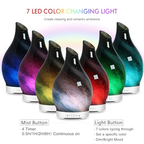 EQUSUPRO Aromatherapy Essential Oil Diffuser for Home 150ml Art Glass Diffuser for Essential Oils with Waterless Auto ShutOff 4 Timer 7 Colors LED Night Light for Home Office Decor Gifts for Women - Image 3