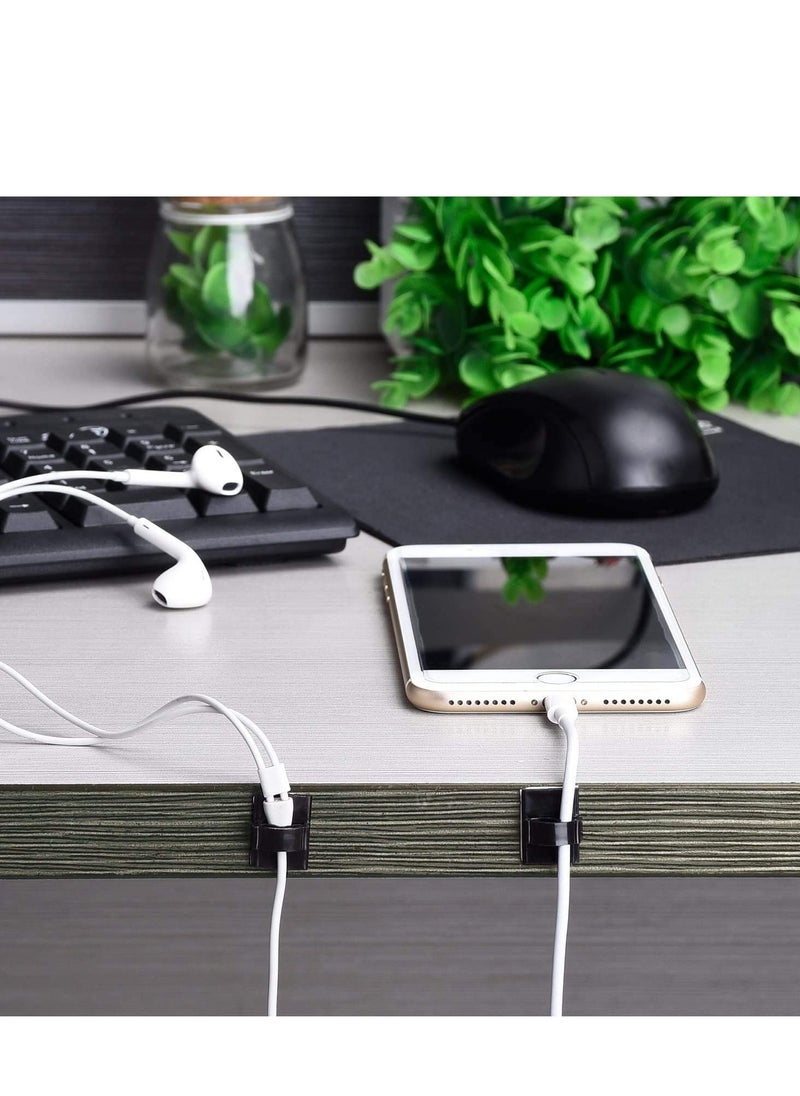 Alruht - 60-Piece Adhesive Cable Clips, Plastic Cable Cord Organizers Cable Storage Management Clip for Home Office - Black, White - Image 1