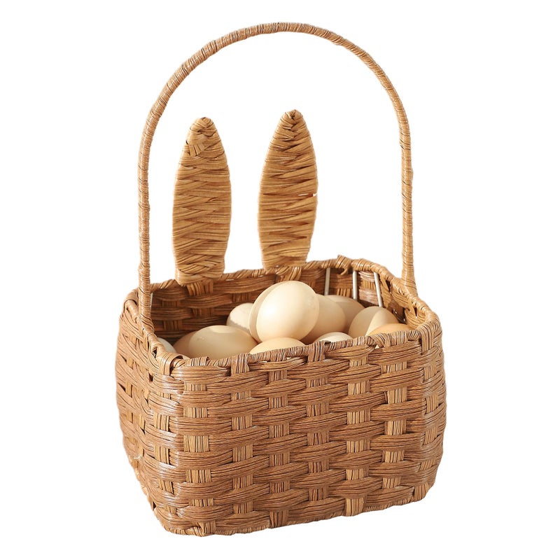 YMhoart Easter Basket with Handle Kids Bunny Easter Baskets Rabbit Harvest Flower Girl Hunt Toy Mini Picnic Wine Woven Baby boy Fruit Birthday Organizer Egg Dorothy Cute Cookies Beach Storage - Image 1