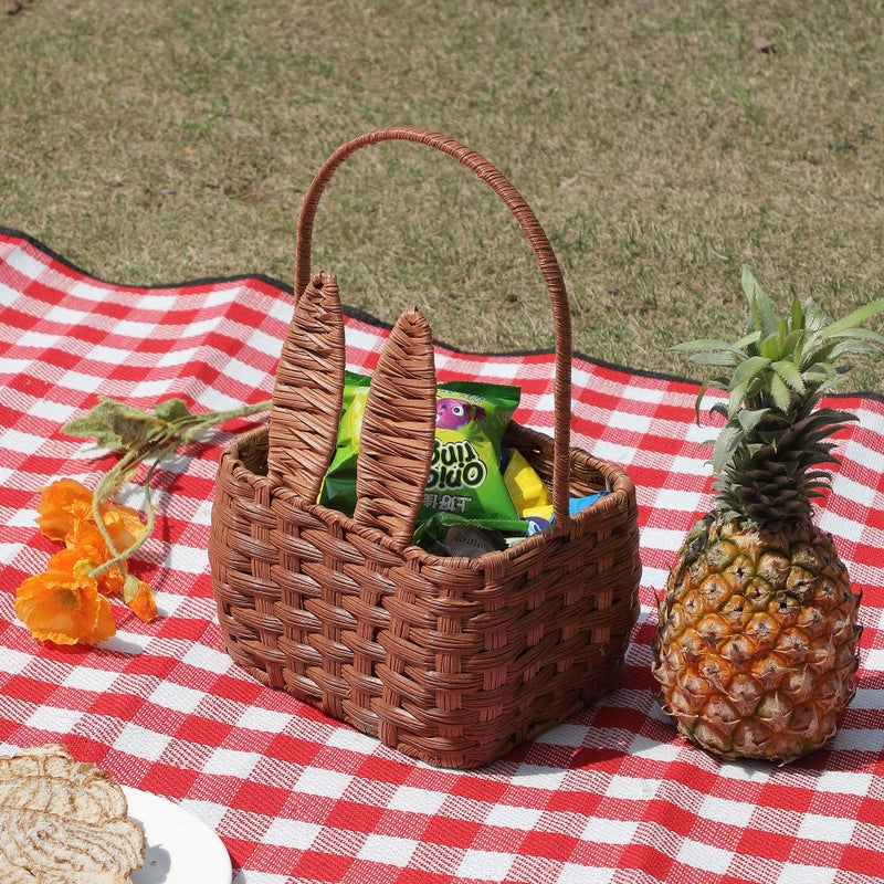 YMhoart Easter Basket with Handle Kids Bunny Easter Baskets Rabbit Harvest Flower Girl Hunt Toy Mini Picnic Wine Woven Baby boy Fruit Birthday Organizer Egg Dorothy Cute Cookies Beach Storage - Image 5