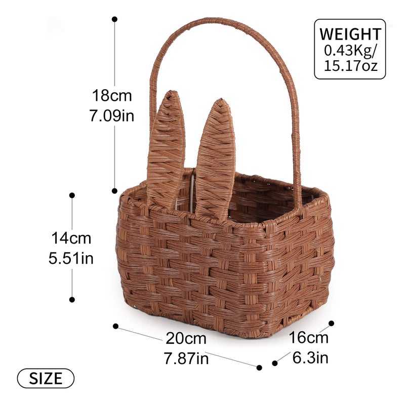 YMhoart Easter Basket with Handle Kids Bunny Easter Baskets Rabbit Harvest Flower Girl Hunt Toy Mini Picnic Wine Woven Baby boy Fruit Birthday Organizer Egg Dorothy Cute Cookies Beach Storage - Image 4