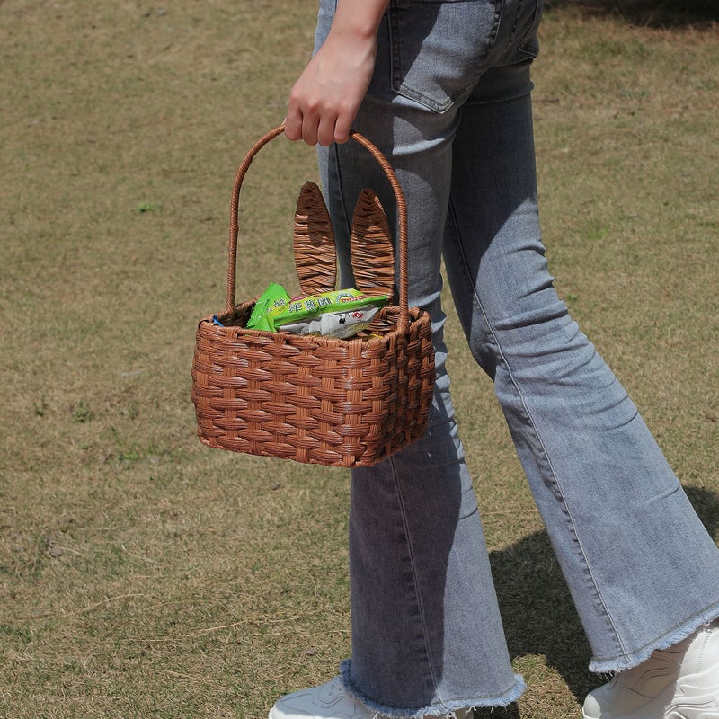 YMhoart Easter Basket with Handle Kids Bunny Easter Baskets Rabbit Harvest Flower Girl Hunt Toy Mini Picnic Wine Woven Baby boy Fruit Birthday Organizer Egg Dorothy Cute Cookies Beach Storage - Image 3