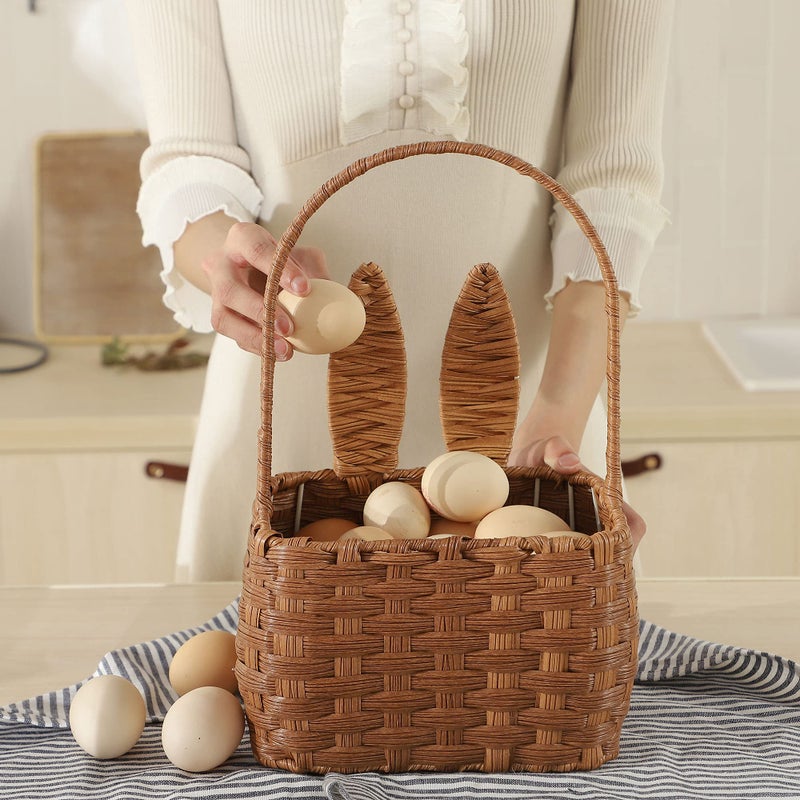 YMhoart Easter Basket with Handle Kids Bunny Easter Baskets Rabbit Harvest Flower Girl Hunt Toy Mini Picnic Wine Woven Baby boy Fruit Birthday Organizer Egg Dorothy Cute Cookies Beach Storage - Image 2