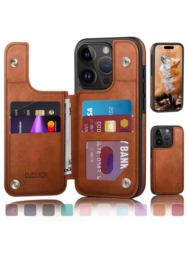 DJDUCK Designed for iPhone 14 Pro Max Case Wallet, Card Holder Case with[2 Screen Protectors][Magnetic Clasp Folio Cover][RFID Blocking Leather]Shockproof Women Men Cases 6.7"forApple 14 Pro Max Light Brown - Image 1