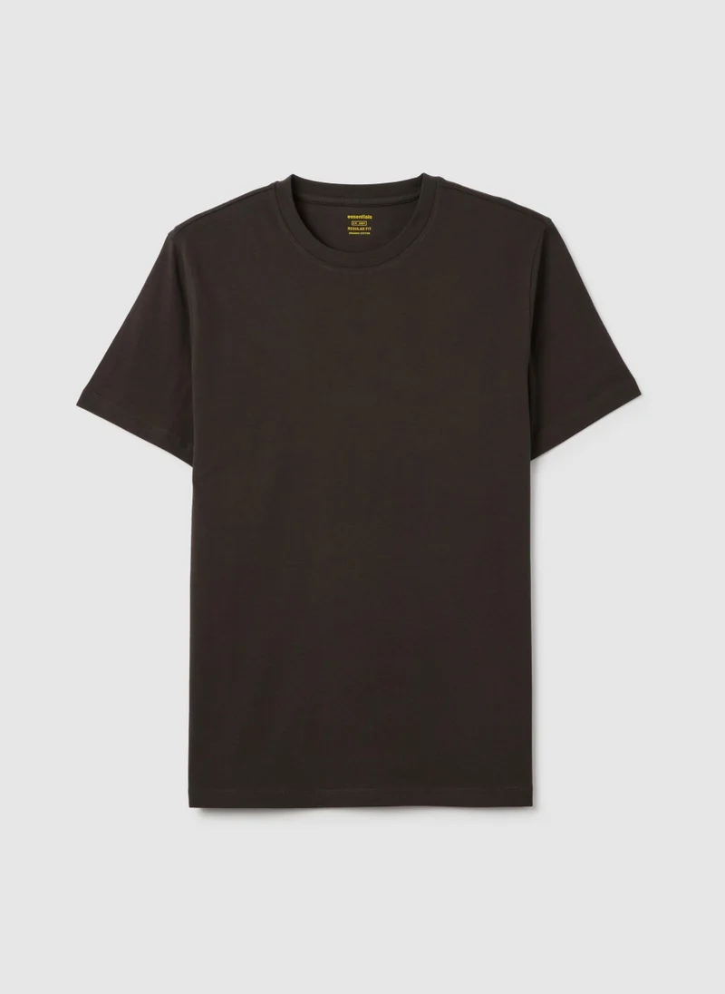 او في اس BROWN PURE COTTON T-SHIRT REGULAR FIT
