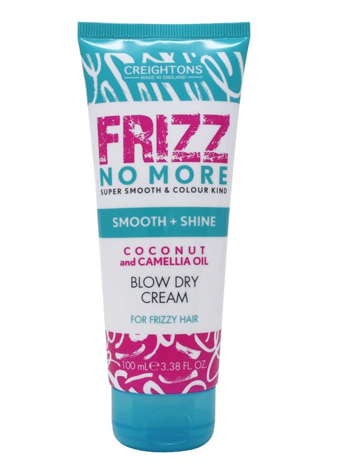 Frizz No More Smooth and Shine Blow Dry Cream 100ml Conditioning Formula which Reduces Frizz Leaving Hair Silky Soft and Smooth and Adds Glossy Shine Colour Kind Formula Clear White