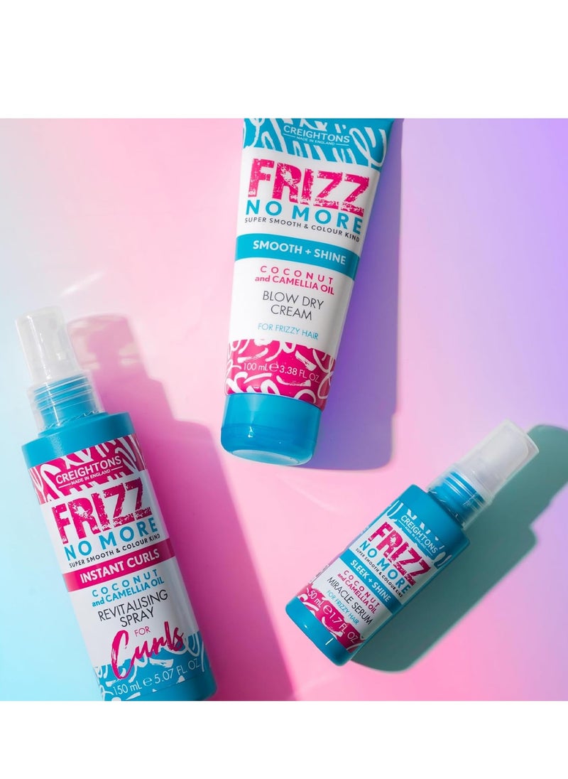 Frizz No More Smooth and Shine Blow Dry Cream 100ml Conditioning Formula which Reduces Frizz Leaving Hair Silky Soft and Smooth and Adds Glossy Shine Colour Kind Formula Clear White