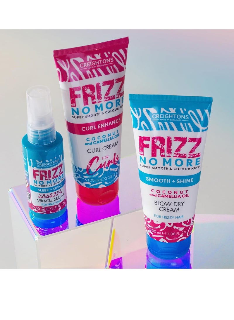 Frizz No More Smooth and Shine Blow Dry Cream 100ml Conditioning Formula which Reduces Frizz Leaving Hair Silky Soft and Smooth and Adds Glossy Shine Colour Kind Formula Clear White