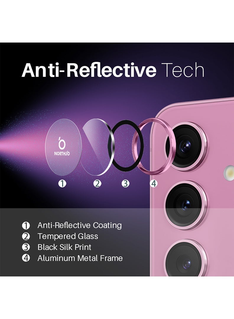 Theodor Samsung  Galaxy S25 3 Pcs Camera Lens Protector With 9H Tempered HD Glass Camera Cover Anti Scratch Aluminum Alloy Camera Ring, Pink - Image 3