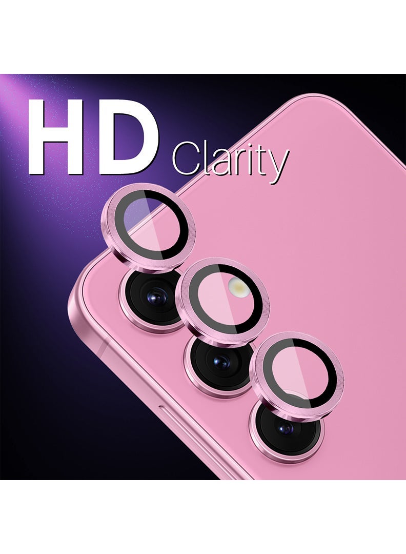 Theodor Samsung  Galaxy S25 3 Pcs Camera Lens Protector With 9H Tempered HD Glass Camera Cover Anti Scratch Aluminum Alloy Camera Ring, Pink - Image 2
