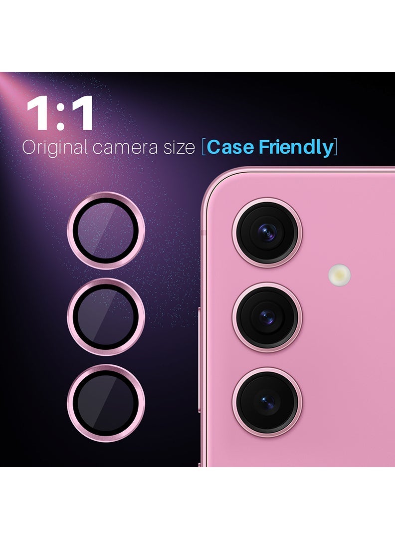 Theodor Samsung  Galaxy S25 3 Pcs Camera Lens Protector With 9H Tempered HD Glass Camera Cover Anti Scratch Aluminum Alloy Camera Ring, Pink - Image 4