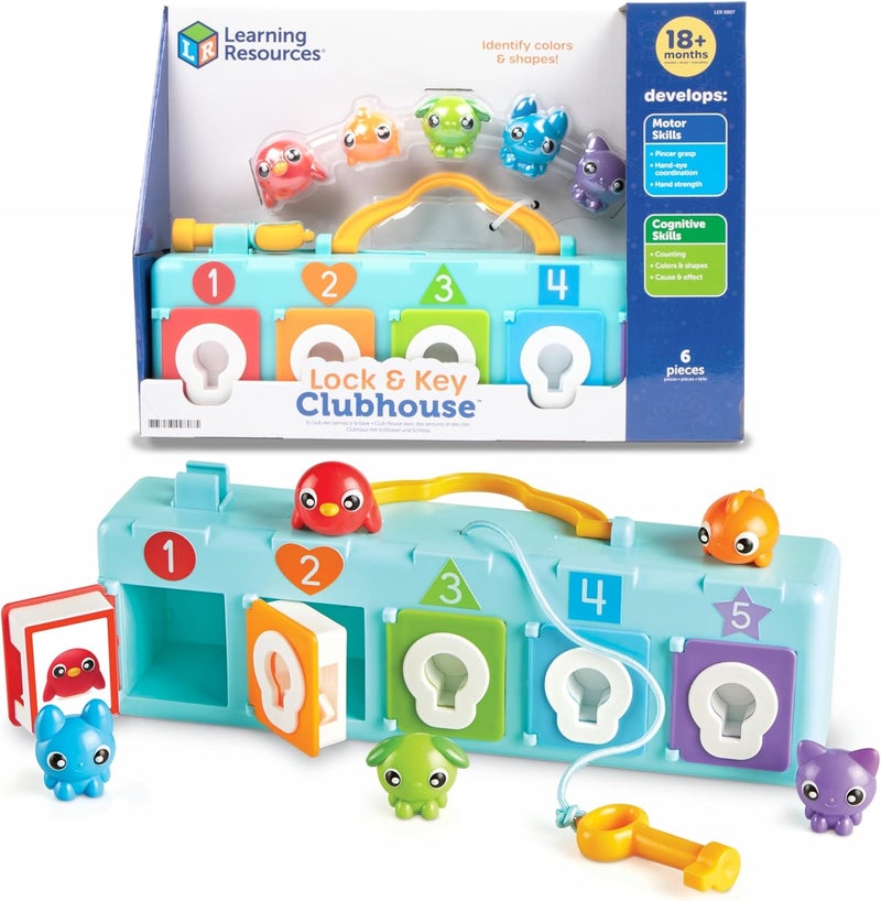 Learning Resources Lock & Key Clubhouse, Counting and Fine Motor Games, Combination Lock Toy, Montessori Activity Center For Kids, Preschool Learning Activities, Boy and Girls Gifts - Image 1
