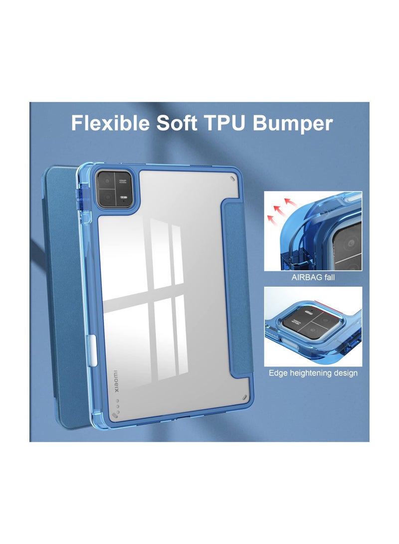 Case with Pen Holder for Xiaomi Pad 6 / Pad 6 Pro,  Transparent Hard Shell Back Trifold Smart Cover Protective Slim Case for Xiaomi Mi Pad 6 /Pad 6 Pro 11” 2023 Release (Blue) - Image 4