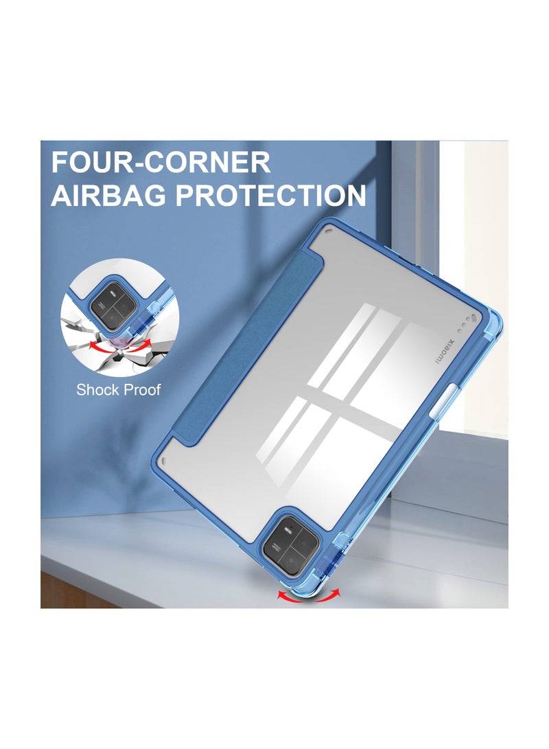 Case with Pen Holder for Xiaomi Pad 6 / Pad 6 Pro,  Transparent Hard Shell Back Trifold Smart Cover Protective Slim Case for Xiaomi Mi Pad 6 /Pad 6 Pro 11” 2023 Release (Blue) - Image 5