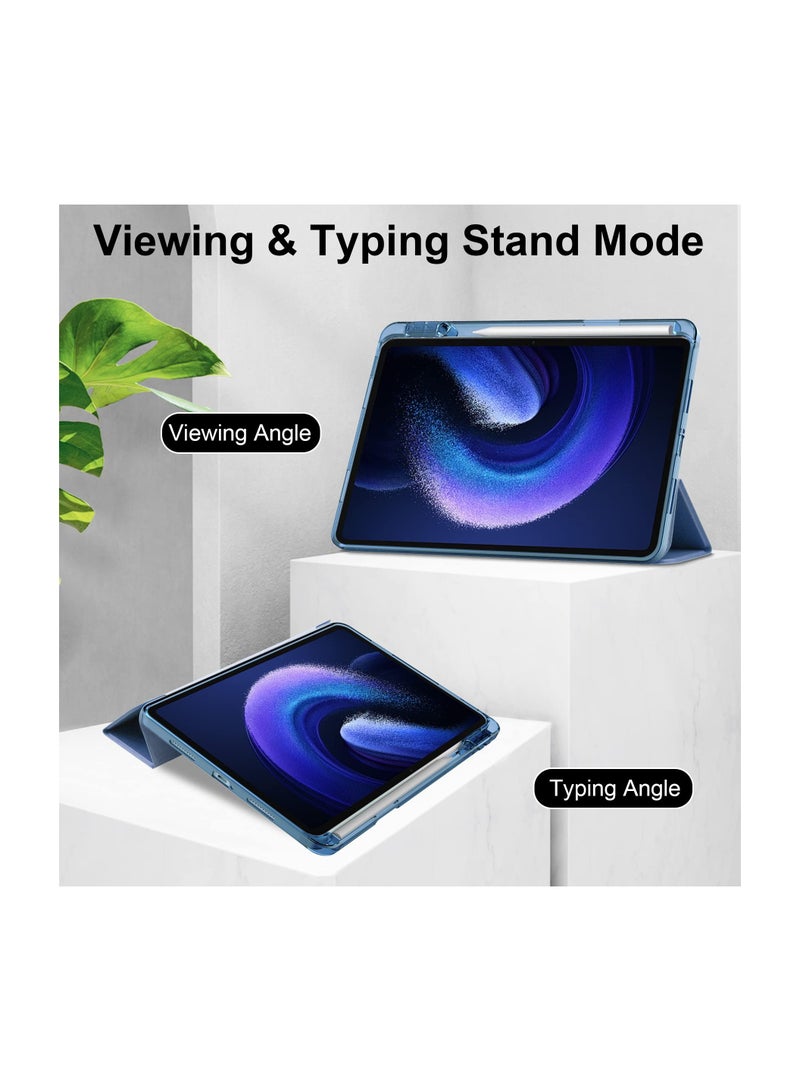 Case with Pen Holder for Xiaomi Pad 6 / Pad 6 Pro,  Transparent Hard Shell Back Trifold Smart Cover Protective Slim Case for Xiaomi Mi Pad 6 /Pad 6 Pro 11” 2023 Release (Blue) - Image 3