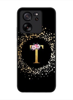 Stylizedd Rugged Black Edge case for Xiaomi 13T / Xiaomi 13T Pro, Slim fit Soft Case Custom Monogram Initial Letter Floral Pattern Alphabet -T (Black)  - Image 1