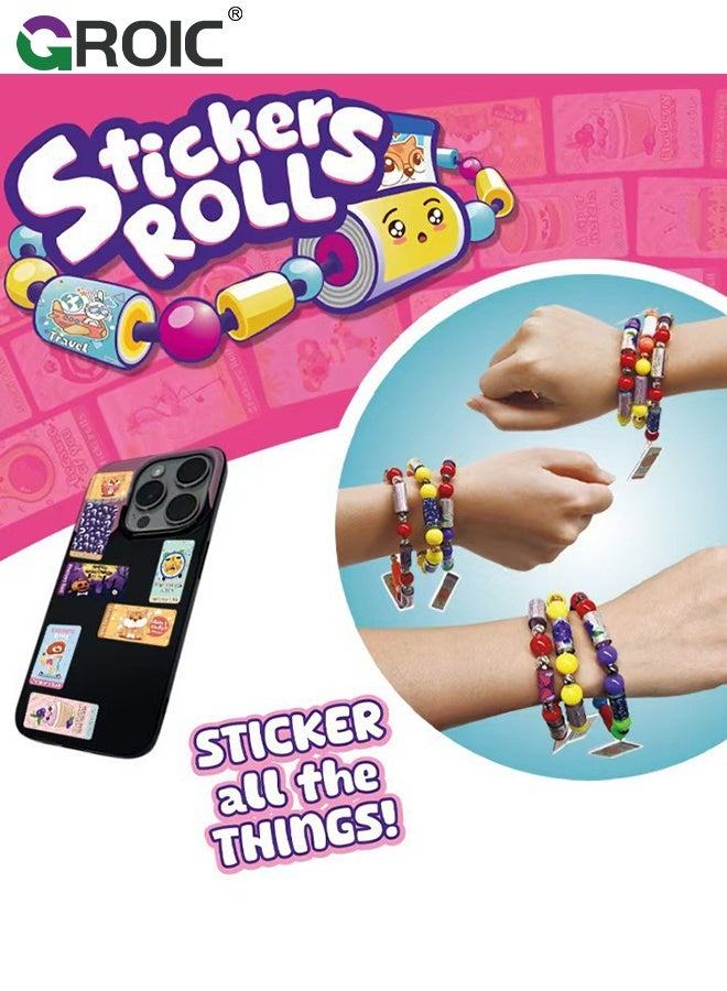 Wearable & Shareable Sticker Bracelet, Includes 50 Mini Stickers, 1 Mystery Reveal Sticki Rolls, 4 Stickers Roll, 1 Bracelet Cord with Clasps, Friendship Bracelet Toys for kids - view 4