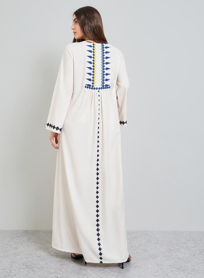 أميرة جلابية طويلة مطبعة مع ياقة بأربطة - Image 3