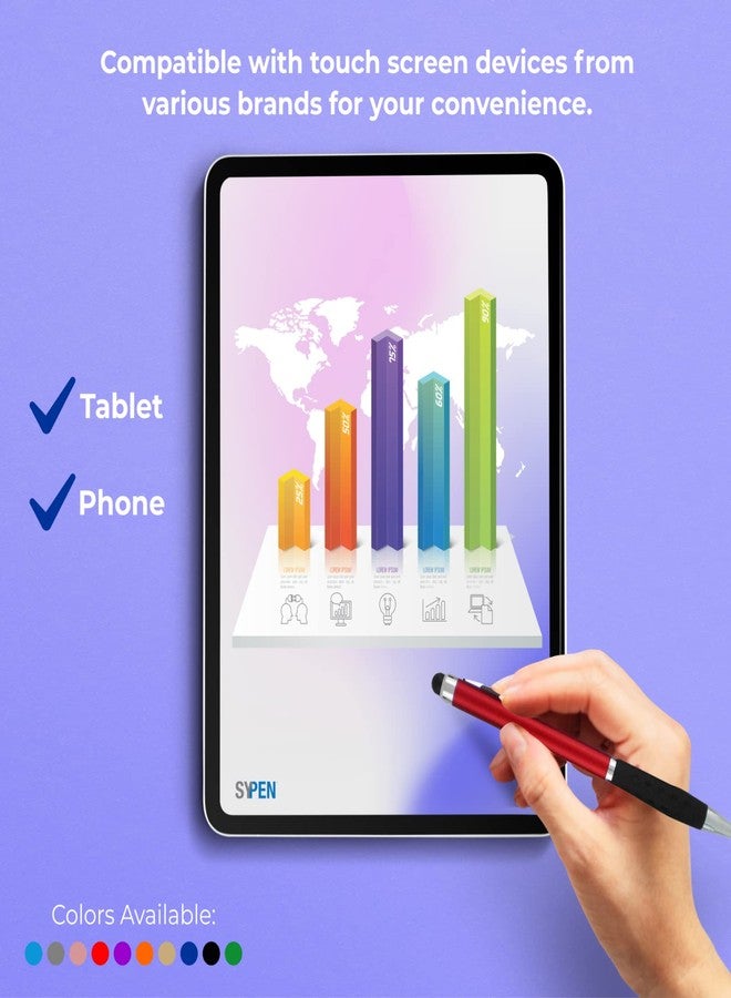 سيبين أقلام لمس - 2 في 1 شاشة لمس سعوية مع قلم كتابة حبر جاف، طرف قلم حساس لأجهزة iPad وiPhone وSamsung Galaxy وجميع الأجهزة الذكية - هيكل معدني - ألوان متنوعة، مقابض مريحة، عبوة من 12 قلمًا - Image 3