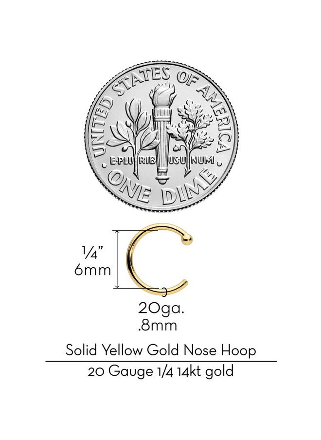 Body Candy Tiny Nose Ring Hoop 20 Gauge 1/4" Solid 14K Yellow Gold Nose Hoop Xtra Small Diameter  - Image 3