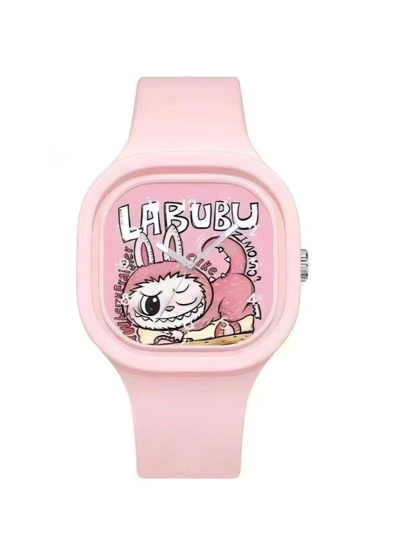 LABUBU 4PCS New Bubble Mart Children's Gift Square Cute Labu Cartoon Watch Skin Friendly Silicone Watch - Image 3