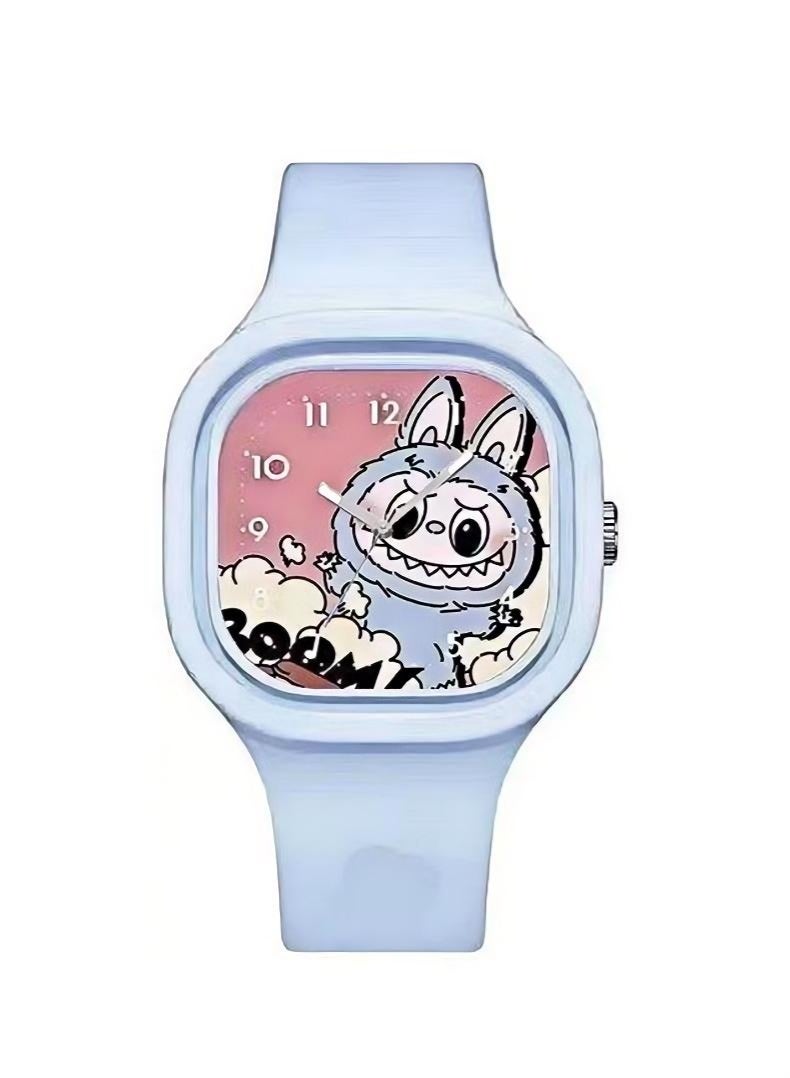 LABUBU 4PCS New Bubble Mart Children's Gift Square Cute Labu Cartoon Watch Skin Friendly Silicone Watch - Image 4