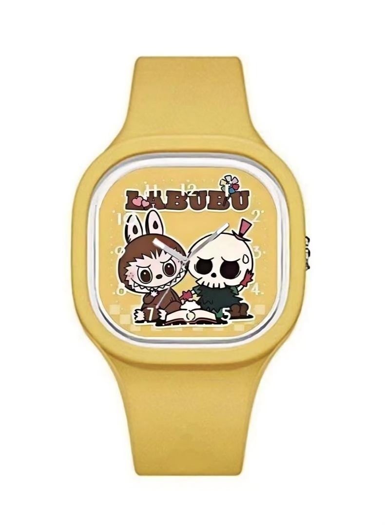 LABUBU 4PCS New Bubble Mart Children's Gift Square Cute Labu Cartoon Watch Skin Friendly Silicone Watch - Image 2