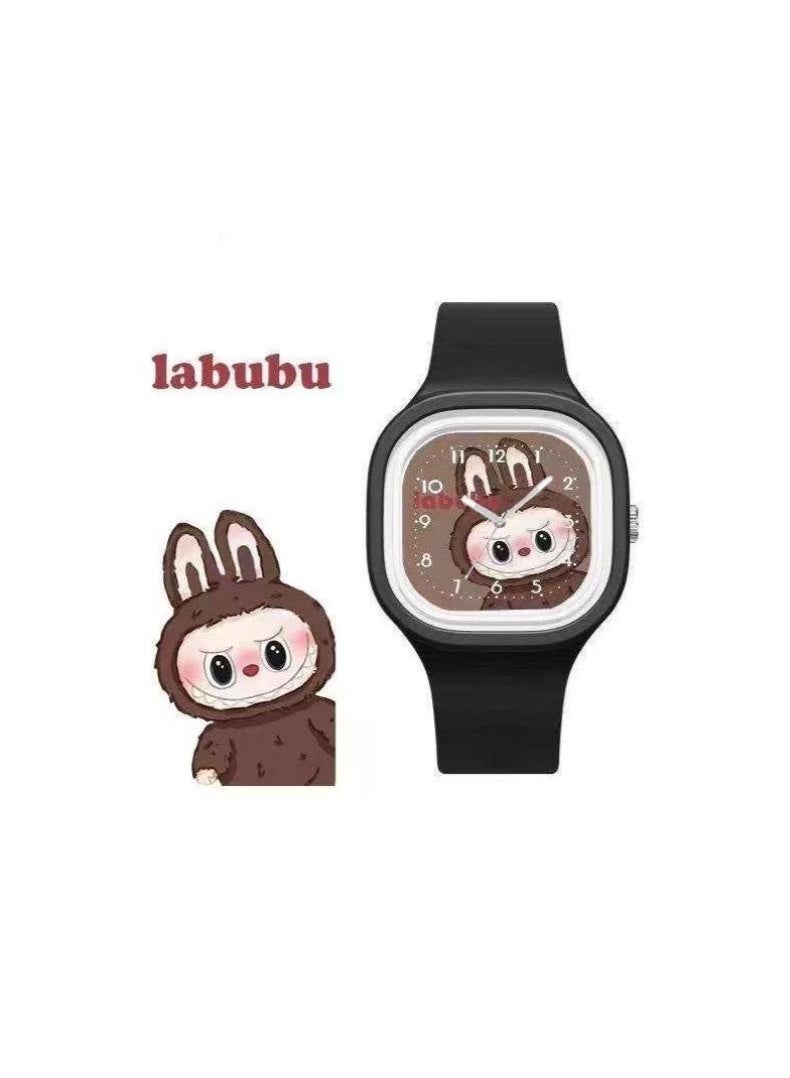 LABUBU 4PCS New Bubble Mart Children's Gift Square Cute Labu Cartoon Watch Skin Friendly Silicone Watch - Image 4