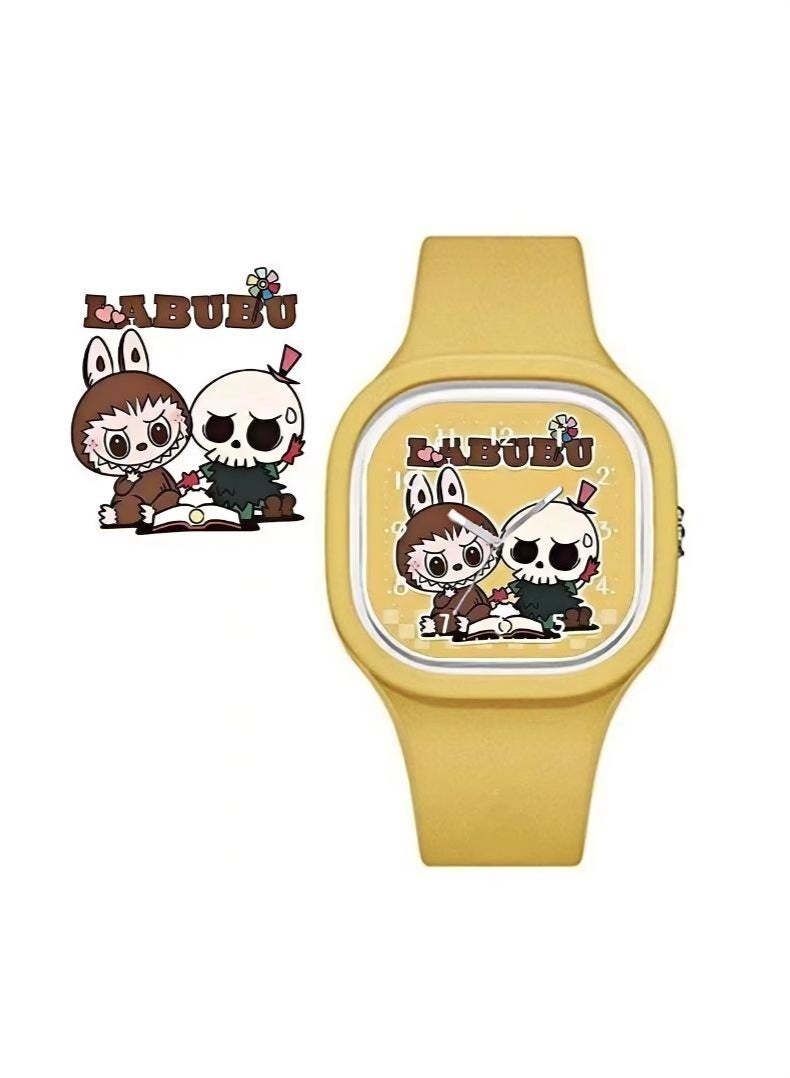 LABUBU 4PCS New Bubble Mart Children's Gift Square Cute Labu Cartoon Watch Skin Friendly Silicone Watch - Image 5