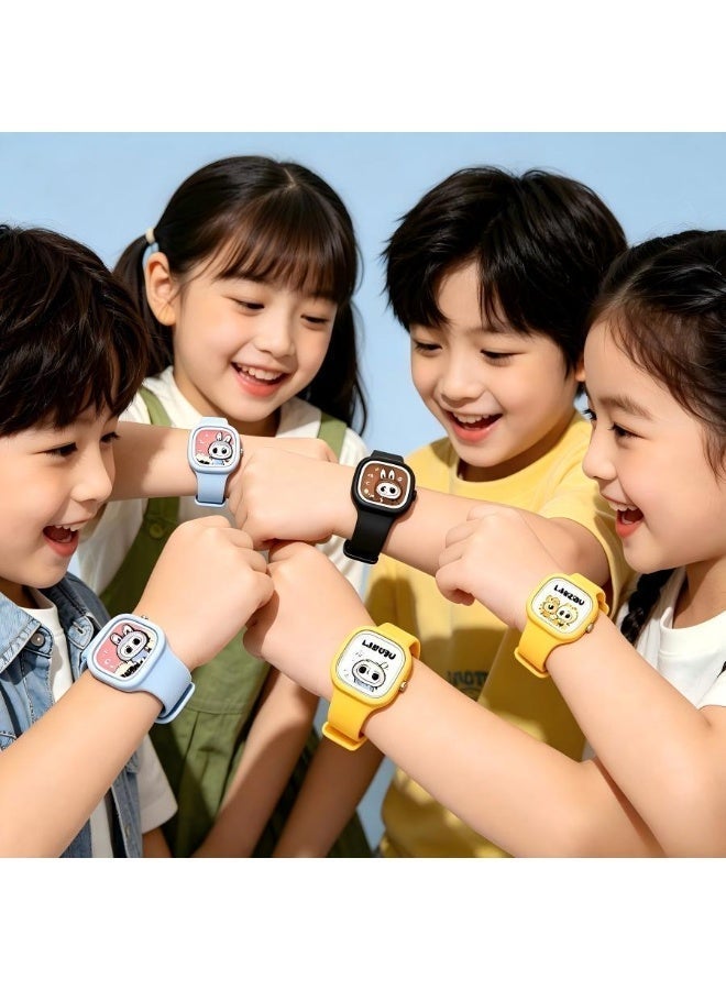 LABUBU 4PCS New Bubble Mart Children's Gift Square Cute Labu Cartoon Watch Skin Friendly Silicone Watch - Image 3
