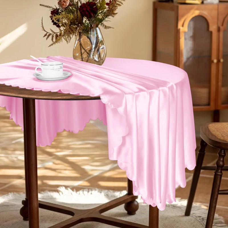 KKJIAF 1 Pack 60 Inch / 5ft Round Table Cloth, Light Pink Overlay Round Satin Table Cover, Silky Satin Dining Tablecloths for Wedding Buffet Parties Banquet Decoration - Image 4