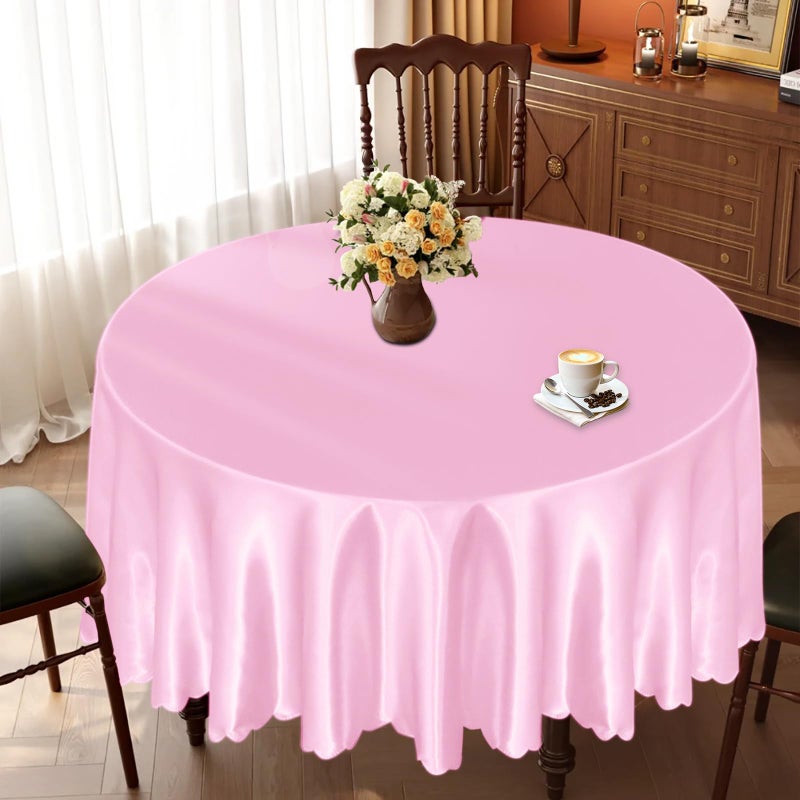 KKJIAF 1 Pack 60 Inch / 5ft Round Table Cloth, Light Pink Overlay Round Satin Table Cover, Silky Satin Dining Tablecloths for Wedding Buffet Parties Banquet Decoration - Image 2