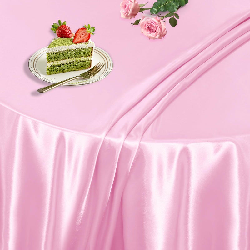 KKJIAF 1 Pack 60 Inch / 5ft Round Table Cloth, Light Pink Overlay Round Satin Table Cover, Silky Satin Dining Tablecloths for Wedding Buffet Parties Banquet Decoration - Image 5