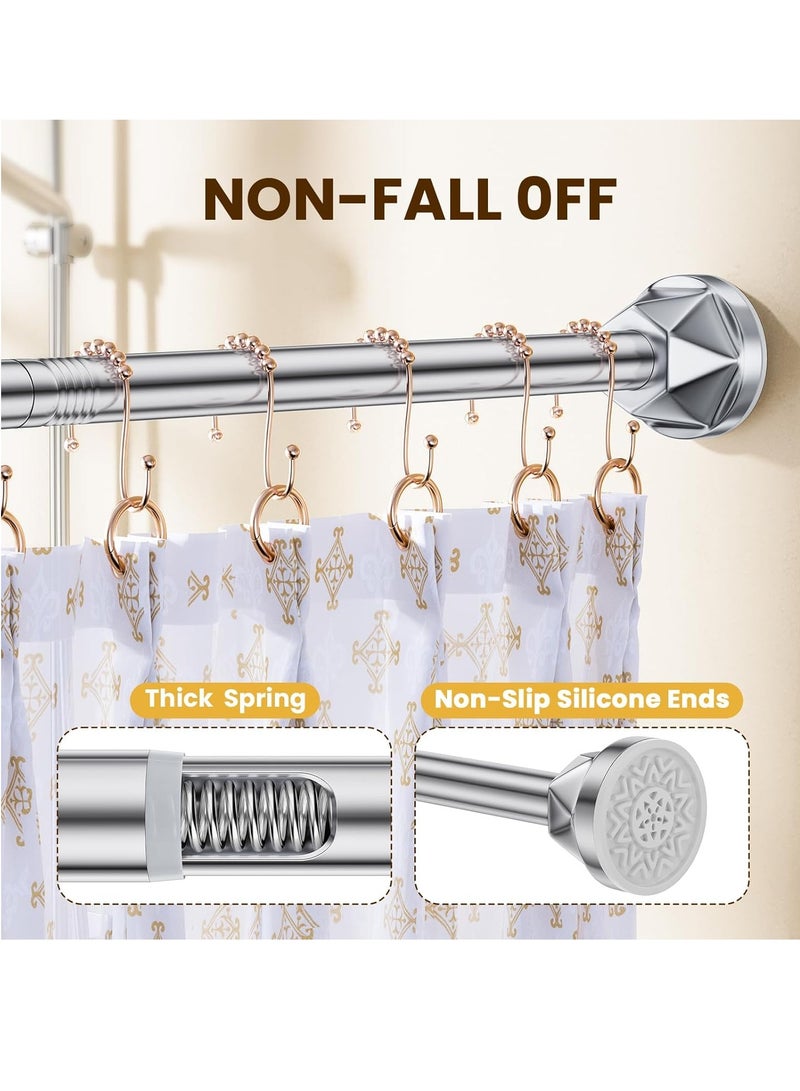 Shower Curtain Rod 27-80 Inches, No Drill Shower Rod Tension, Never Rust Anti-Slip Shower Curtain Rod for Bathroom Window, Adjustable Tension Shower Curtain Rod Silver  - Image 2