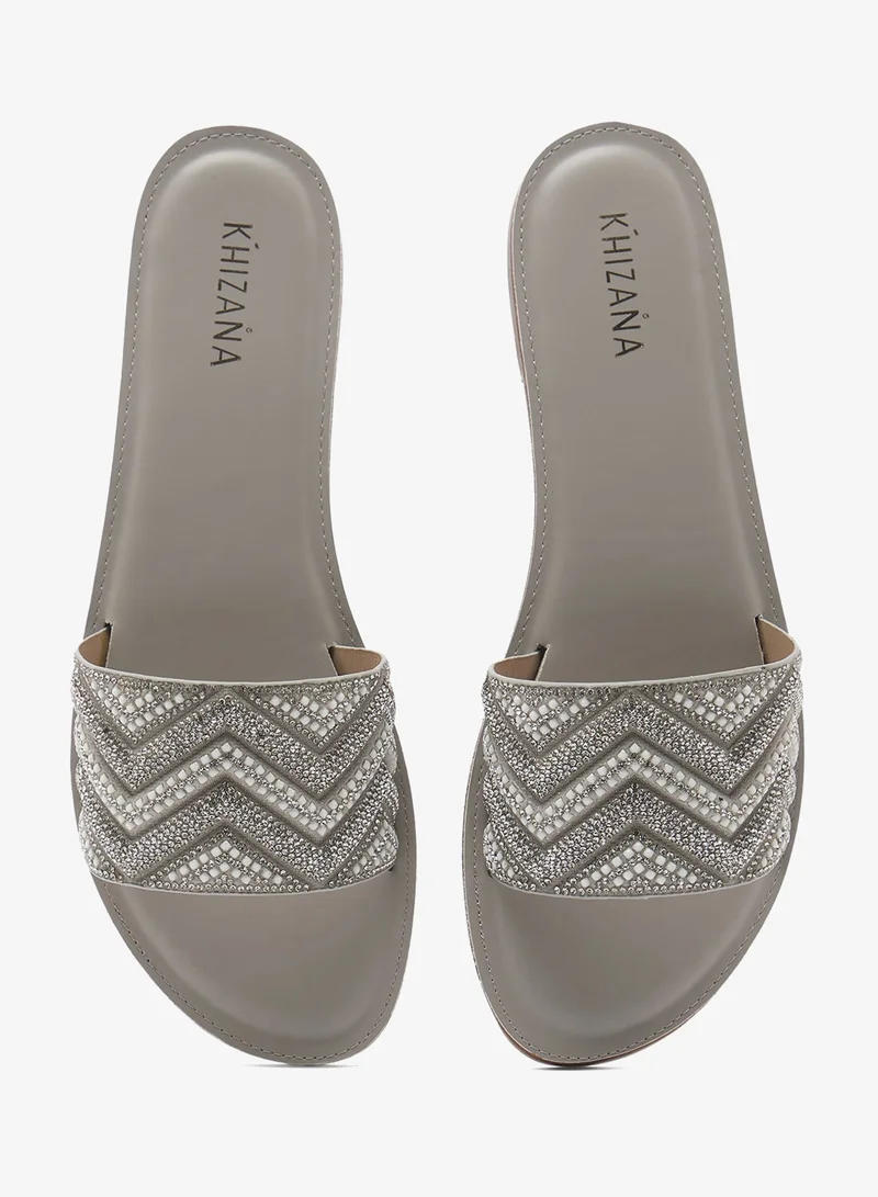 Khizana GREY Rhinestone Embellished Flat Sandals for Women | Best Price UAE