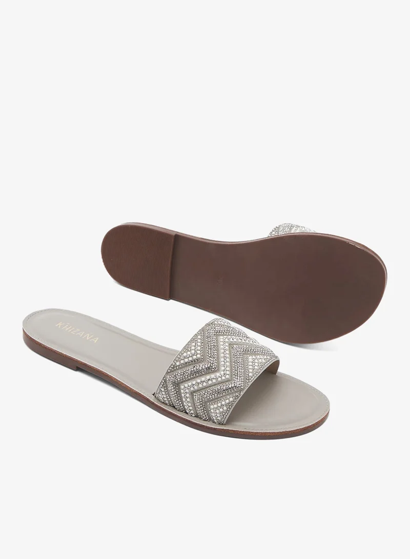 Khizana GREY Rhinestone Embellished Flat Sandals for Women | Best Price UAE