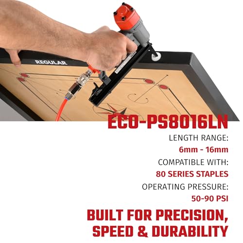 Kaymo ECO-PS8016LN Pneumatic Stapler | 80 Series | 1000g Heavy-Duty | 50–90 PSI | 2-Inch Long Nose | Fixed Top Exhaust | Curved Metal Trigger | Metal Magazine | Upholstery | Wooden Flooring Use - Image 3