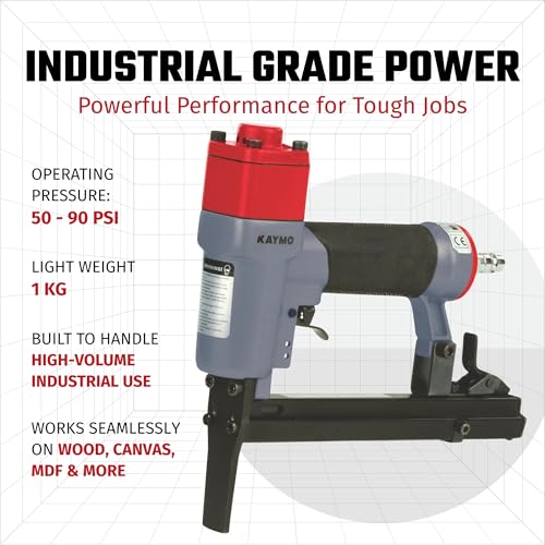 Kaymo ECO-PS8016LN Pneumatic Stapler | 80 Series | 1000g Heavy-Duty | 50–90 PSI | 2-Inch Long Nose | Fixed Top Exhaust | Curved Metal Trigger | Metal Magazine | Upholstery | Wooden Flooring Use - Image 4