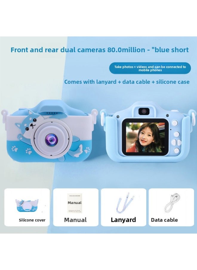 Children's Digital Small SLR Camera Front And Back HD Double-camera Cartoon Mini Camera-Color:X5S Beautiful Short Cat Blue  - Image 1