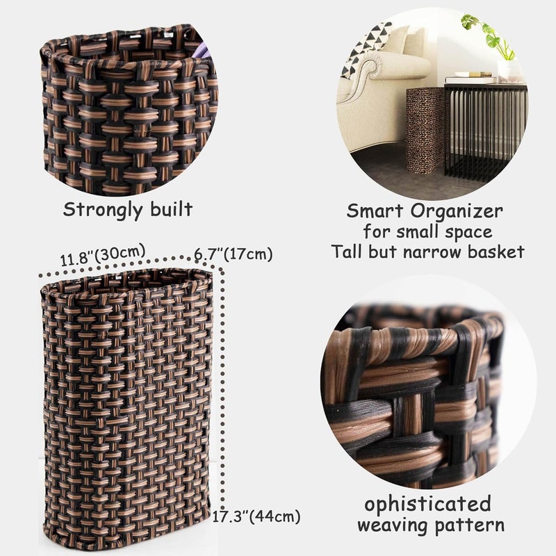 PEMAR Wicker Umbrella Holder Indoor Outdoor, Decorative Hand Woven Umbrella Stand Rack for Home, Entryway Rustic Farmhouse Multipurpose Narrow Tall Basket (Brown) - Image 2