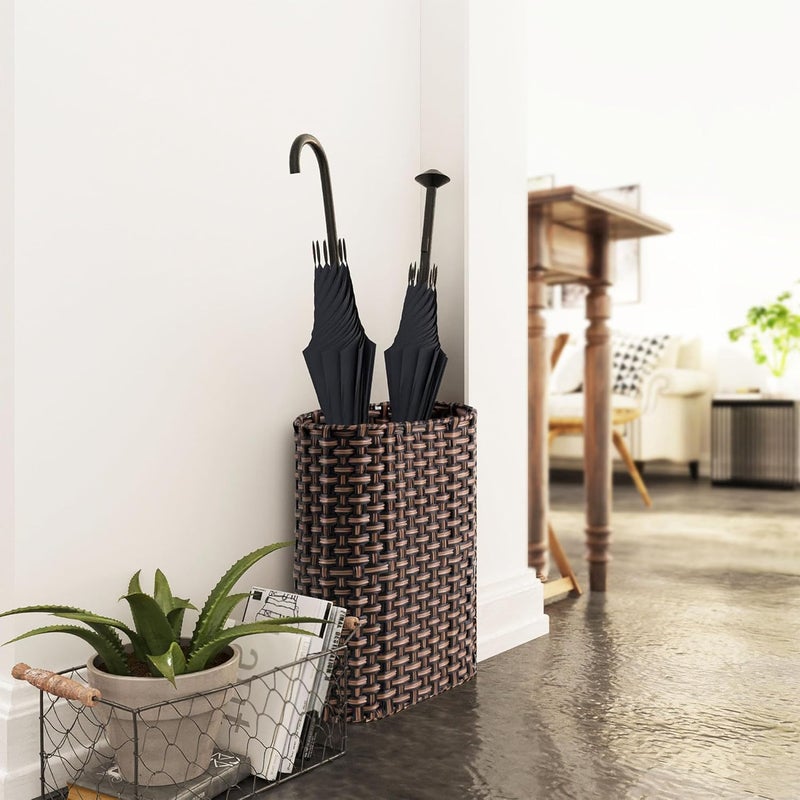 PEMAR Wicker Umbrella Holder Indoor Outdoor, Decorative Hand Woven Umbrella Stand Rack for Home, Entryway Rustic Farmhouse Multipurpose Narrow Tall Basket (Brown) - Image 3