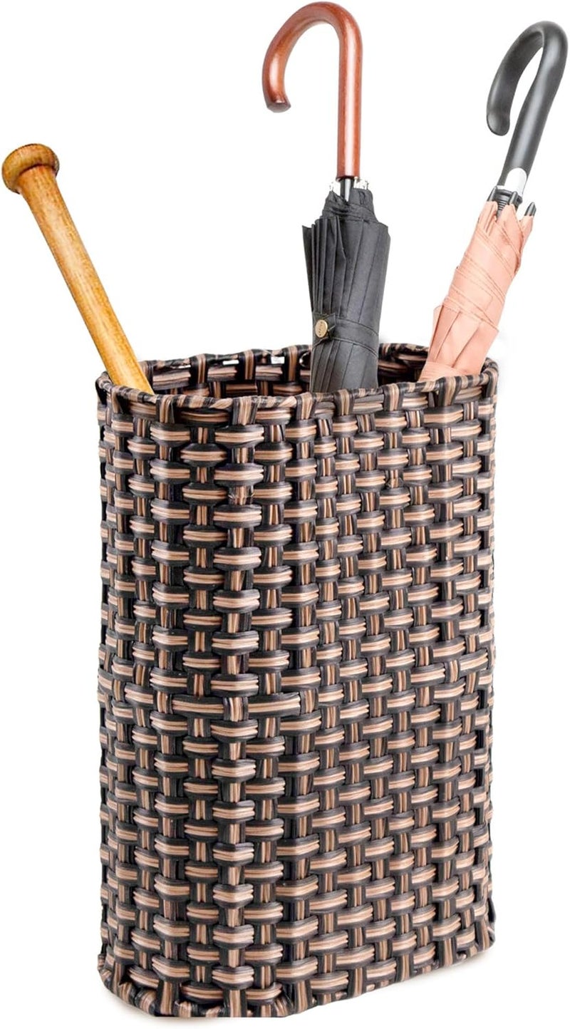 PEMAR Wicker Umbrella Holder Indoor Outdoor, Decorative Hand Woven Umbrella Stand Rack for Home, Entryway Rustic Farmhouse Multipurpose Narrow Tall Basket (Brown) - Image 1