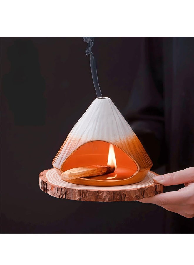 هومستر مصنوعة يدويا CeramicHolder حارق وحكمة حامل - مصغرة سطح الطاولة Chiminea حارق علبة الرماد التقاط مع وسادة خشبية ديكور البخور حامل للتأمل الروحي واليوغا - Image 1