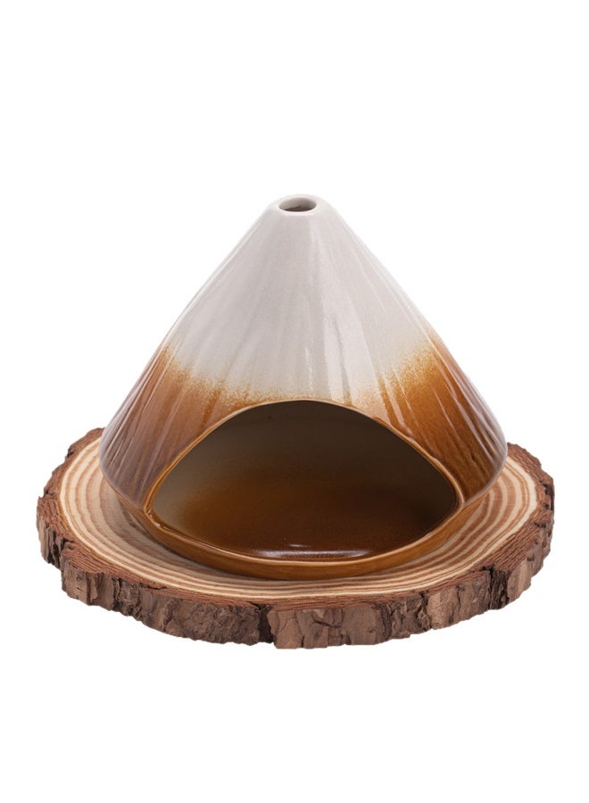 هومستر مصنوعة يدويا CeramicHolder حارق وحكمة حامل - مصغرة سطح الطاولة Chiminea حارق علبة الرماد التقاط مع وسادة خشبية ديكور البخور حامل للتأمل الروحي واليوغا - Image 2