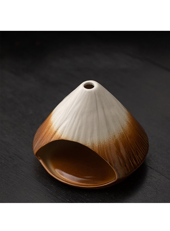 هومستر مصنوعة يدويا CeramicHolder حارق وحكمة حامل - مصغرة سطح الطاولة Chiminea حارق علبة الرماد التقاط مع وسادة خشبية ديكور البخور حامل للتأمل الروحي واليوغا - Image 4