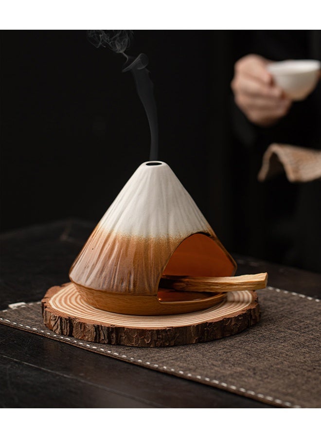 هومستر مصنوعة يدويا CeramicHolder حارق وحكمة حامل - مصغرة سطح الطاولة Chiminea حارق علبة الرماد التقاط مع وسادة خشبية ديكور البخور حامل للتأمل الروحي واليوغا - Image 3