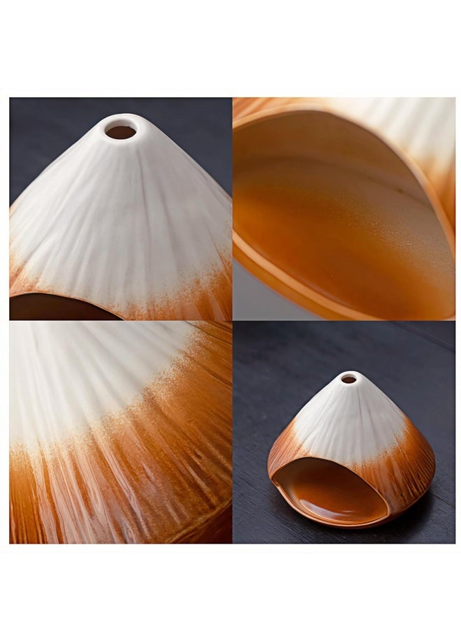 هومستر مصنوعة يدويا CeramicHolder حارق وحكمة حامل - مصغرة سطح الطاولة Chiminea حارق علبة الرماد التقاط مع وسادة خشبية ديكور البخور حامل للتأمل الروحي واليوغا - Image 5