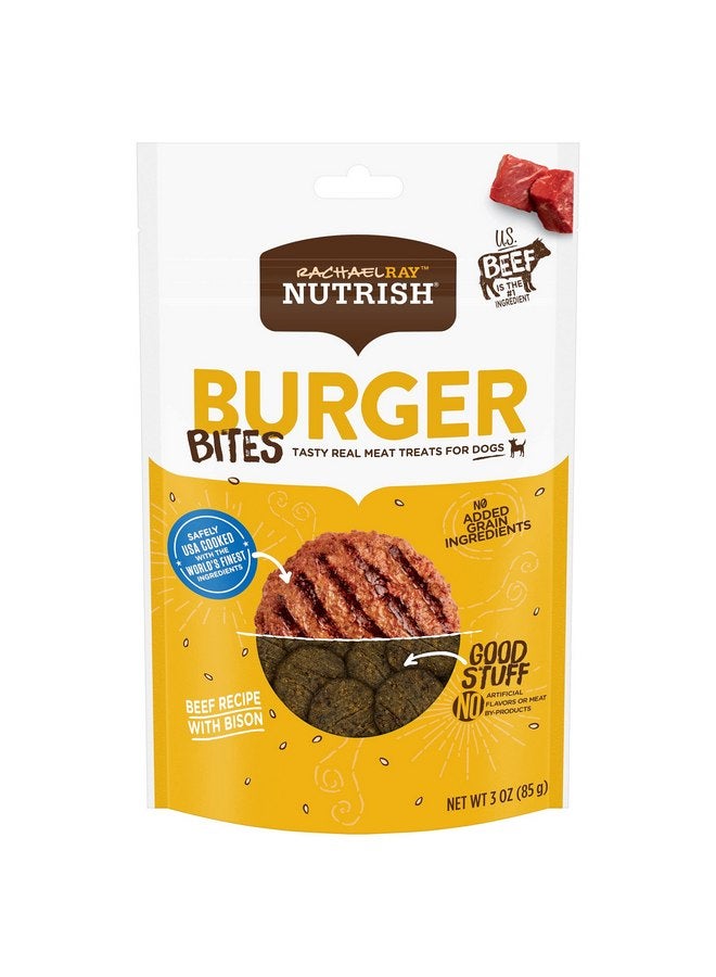 راتشل راي راشيل راي نيوتريش برجر بايتس، مكافآت الكلاب المصنوعة من اللحوم الحقيقية، وصفة برجر لحم البقر مع البيسون، 3 أونصات (عبوة من 8 قطع)، خالية من الحبوب - Image 1