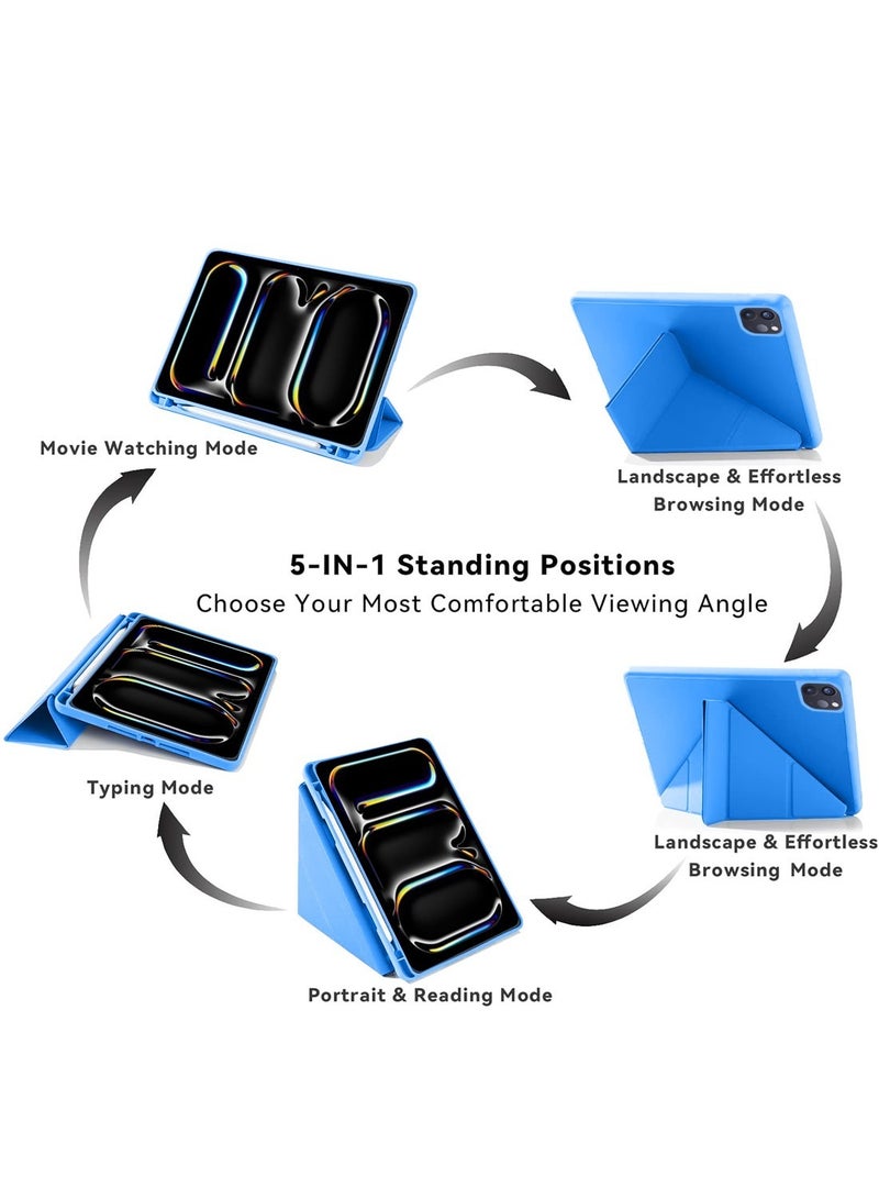 Techie آبل آيباد برو 11 2020، 2021، 2022، غلاف فوليوم ذكي قابل للطي بتصميم أوريغامي ثلاثي مع حامل قلم ووظيفة الاستيقاظ/النوم التلقائي - أزرق - Image 3